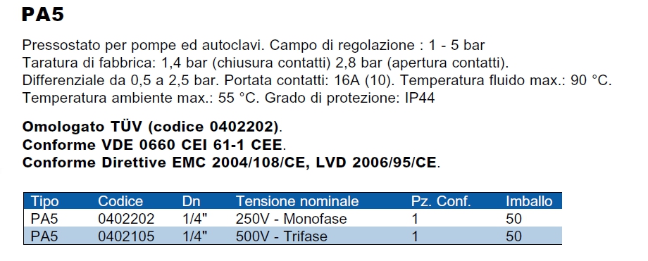 PRESSOST TRIFASE 1-5BAR   