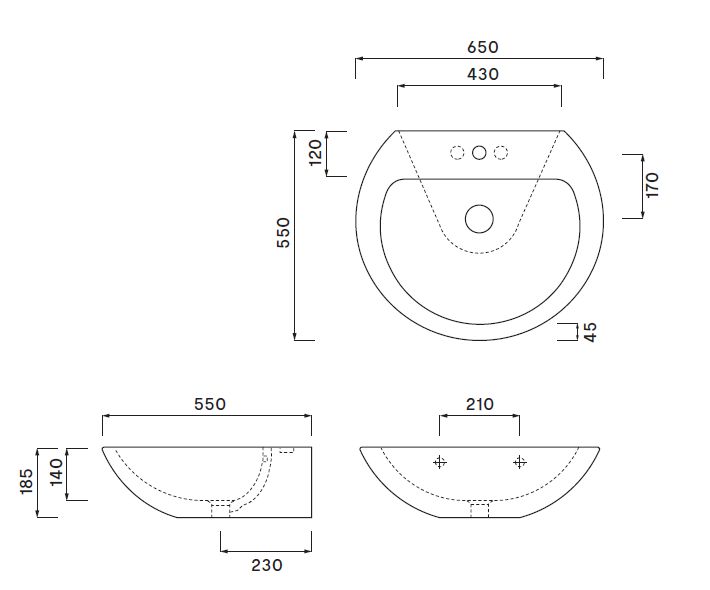 LAVABO cm 65x55 JO  BIANCO