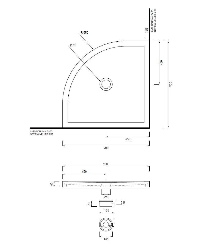 PIATTO ANG 90X90 H6 BIANCO