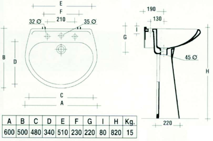 LAVABO AMBRA cm 60     BIA