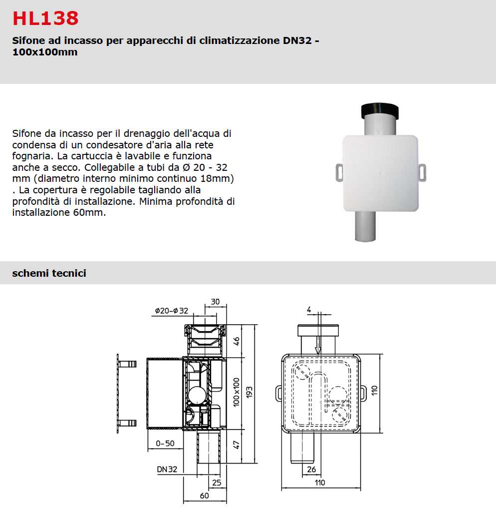 SIFONE INCASSO DN32 X CLIM