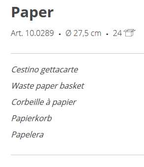 CESTINO GETTACARTA diametro 28 cm 