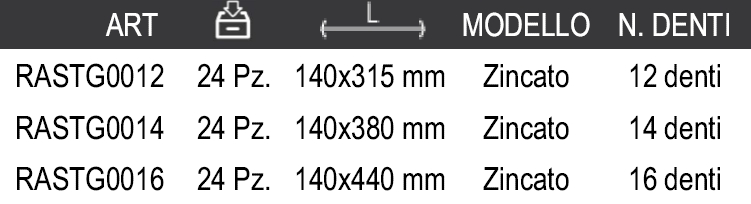 RASTRELLO ZINCATO 12 DENTI