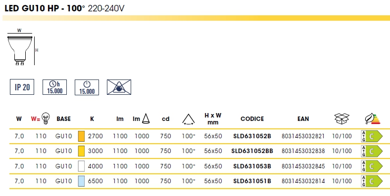 LAMP LED GU10 7.0W 1100 CA