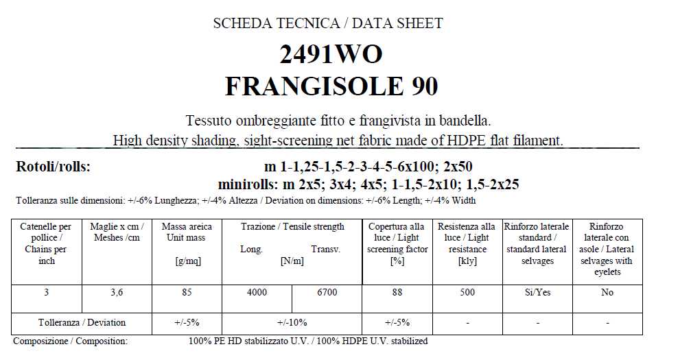 RETEOMBRA ARRIGONI  H1x100