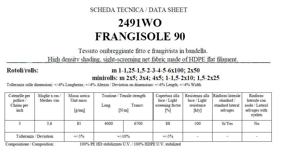 RETEOMBRA ARRIGONI  H2x50M
