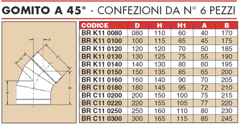 GOMITO 45? INOX MONO diametro 80  