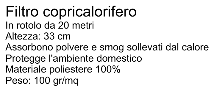 FILTRO CALORIFERI 20MTx33H