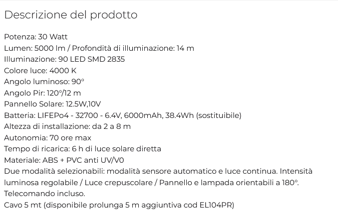 LUMINAPARK SOLARE EST 30W 