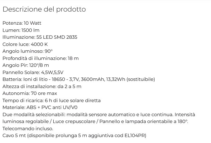 LUMINAPARK SOLARE EST 10W 