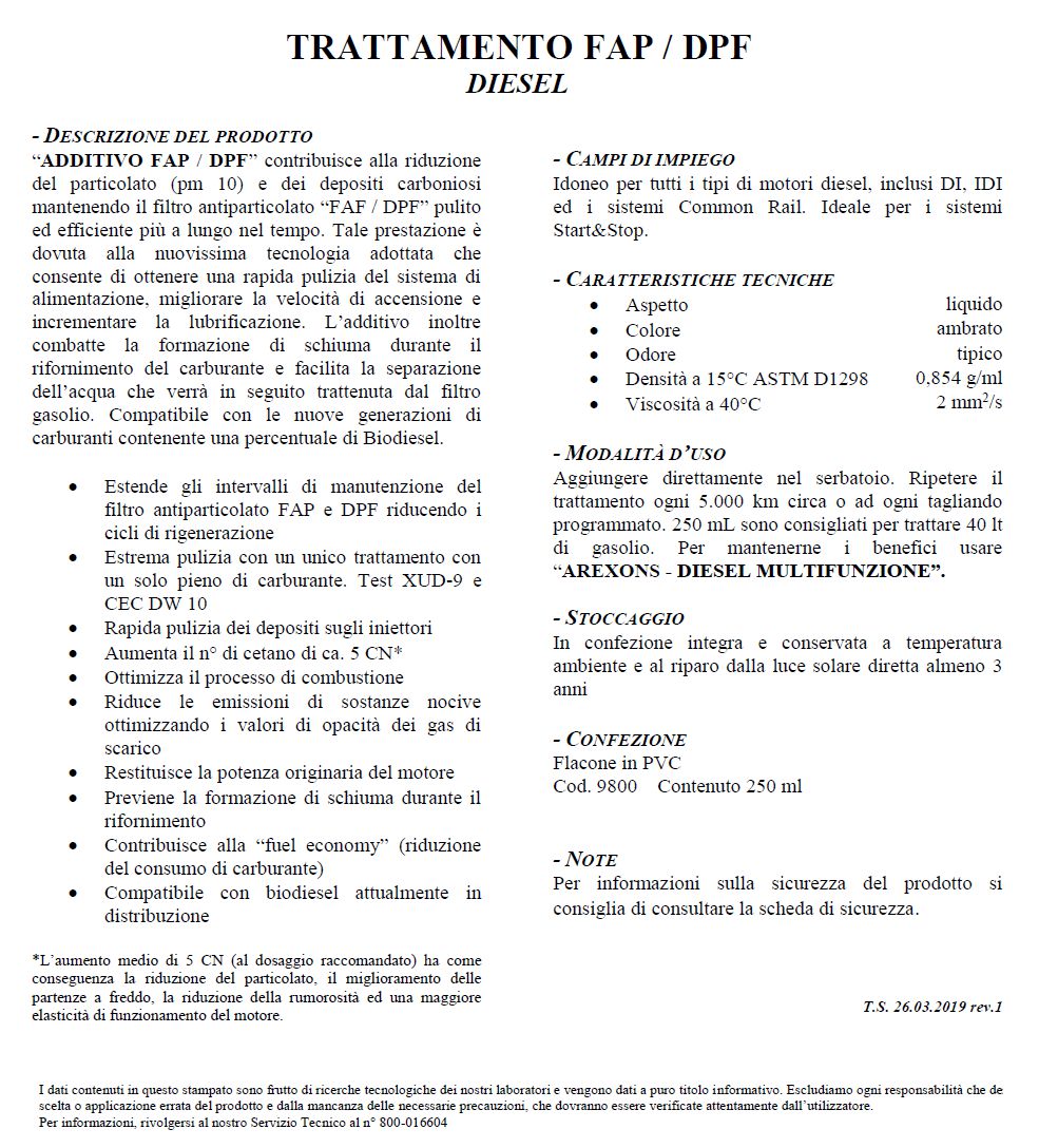 ADDITIVO DIESEL TRATT FAP 
