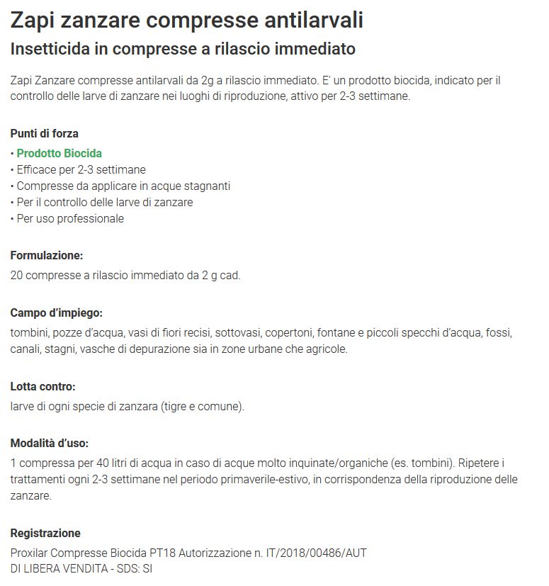 ZAPI LARVICID ZANZ PAS 20P