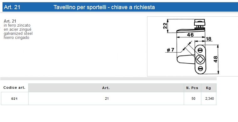 TAVELLINO SPORTELLI C/QUAD