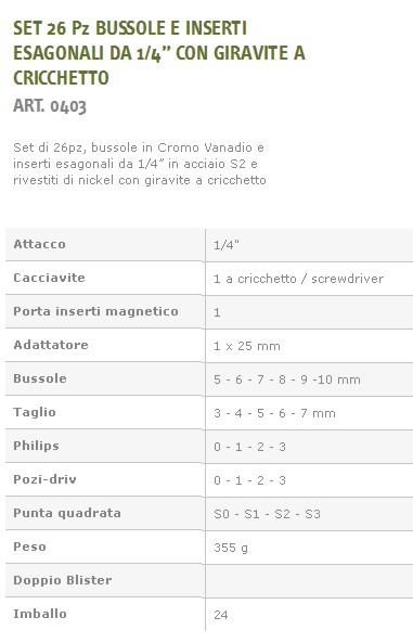 SET 26PZ BUSSOLE+INSER ESA