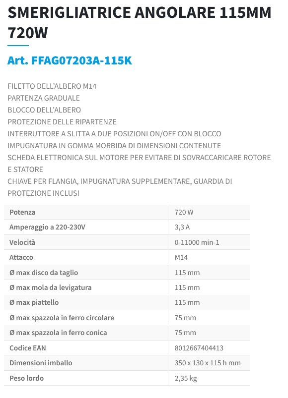 SMERIGLIATR ANG 115 720 W 