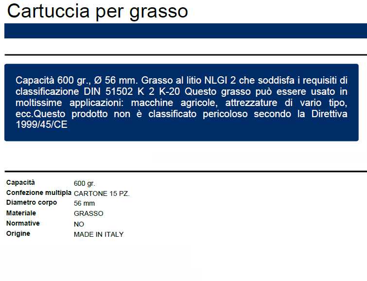 CARTUCCIA GRASSO diametro 56 600GR