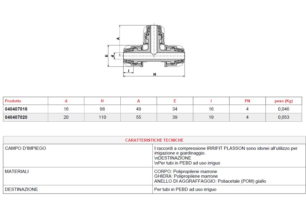 TEE 90? IRRIFIT diametro 16X16X16 