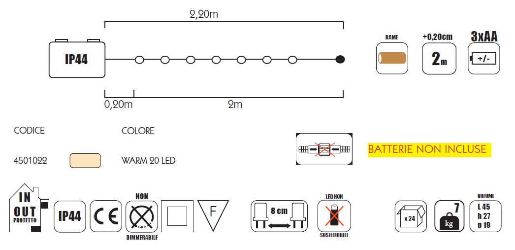 BATTERYLED RAME 20L 2MTWAR