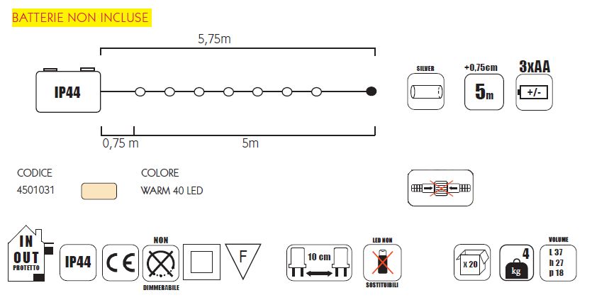 BATTERYLED PVC 40L 5MT WAR