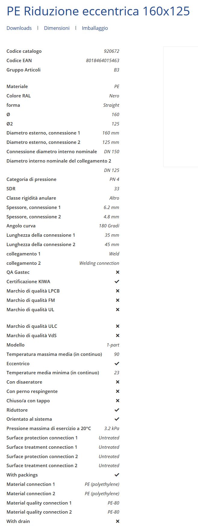 RIDUZ ECCEN SALD diametro 160/125 