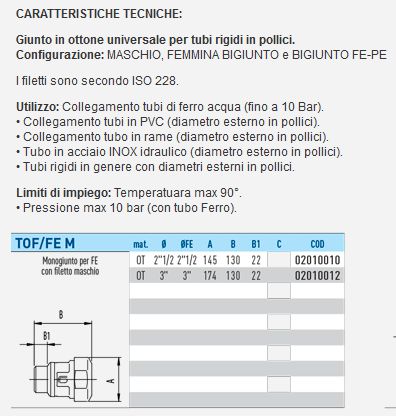 RACCORDO TOF FERRO 2.1/2 M