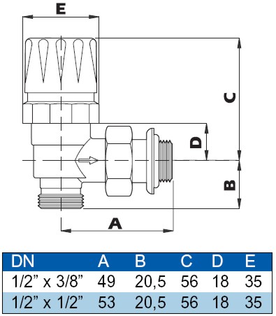 VALV  SQ RAME  TERMOST 3/8