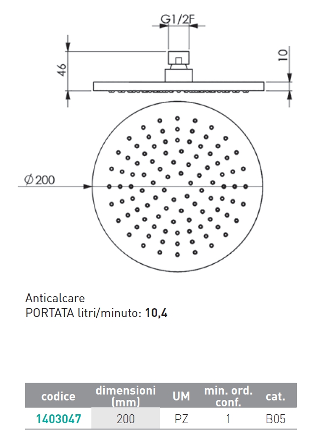 SOFFIONE DIAM 20 cm ABS CR