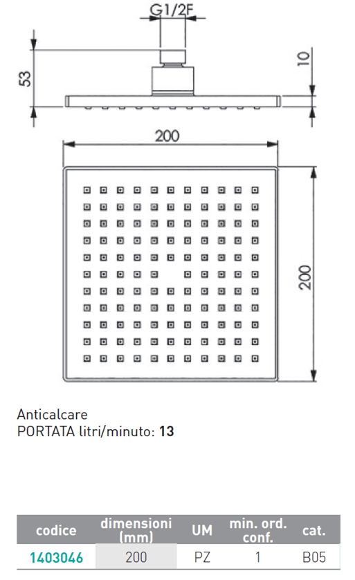 SOFFIONE 20X20 ABS CROMATO