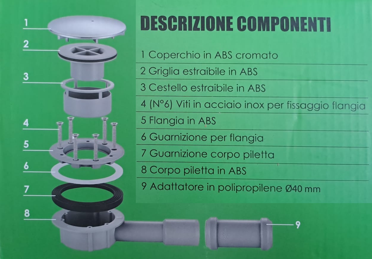 PILETTA DOCCIA diametro 90 H4 ABS 
