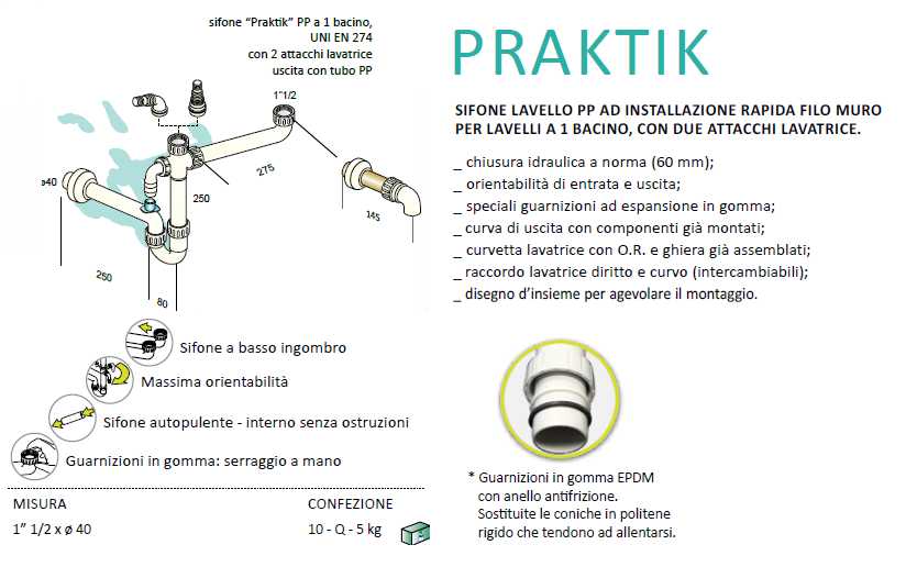 SIFONE 1V PRAKTI 1.1/2xdiametro 40