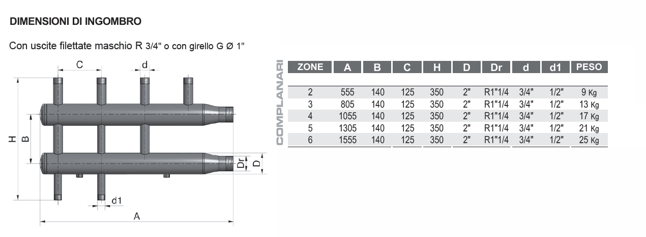 COLLETTORE DUE VIE 125 1" 