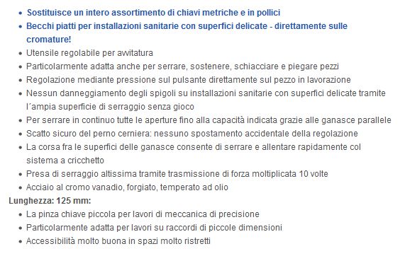 PINZA CHIAVE B/LISC MM 125
