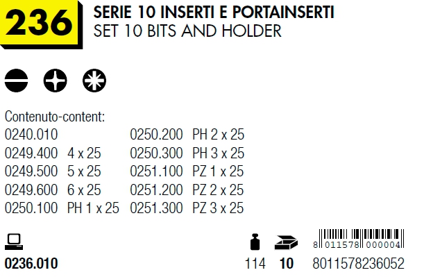 SERIE 10 INSERTI E PORTAIN