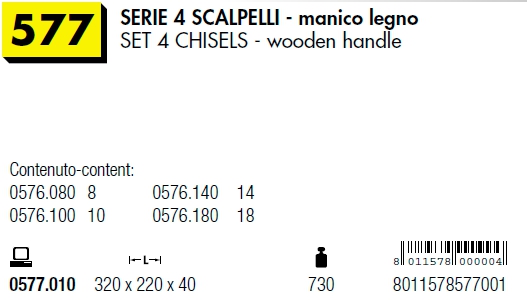 SCALPELLO LEGNO SERIE 4PZ 