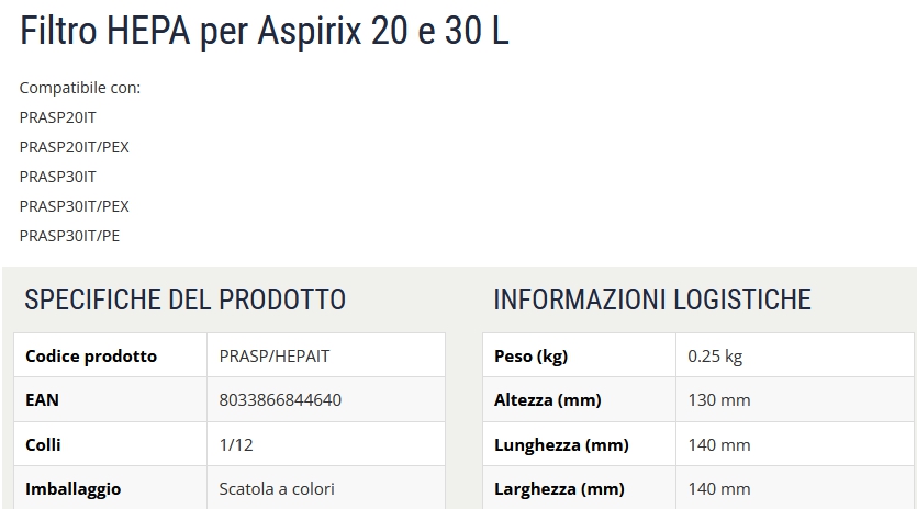 FILT/CART ASPIRIX 30LT NEW