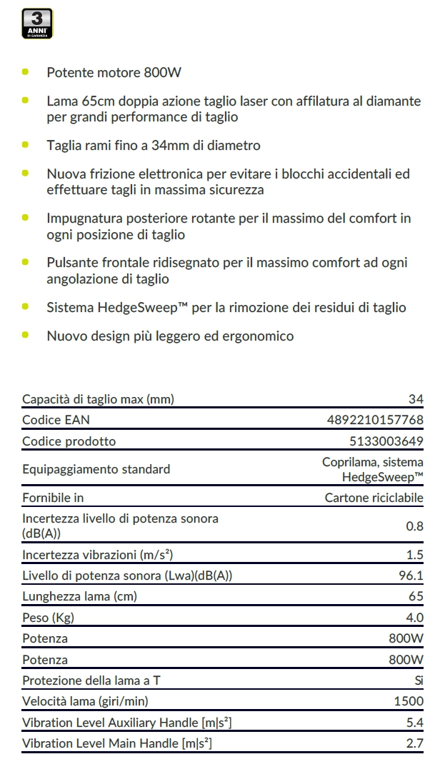 TAGLIASIE 65CM 800W RHT816