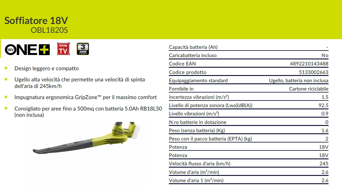 SOFFIAT 18V OBL1820S NUDO 