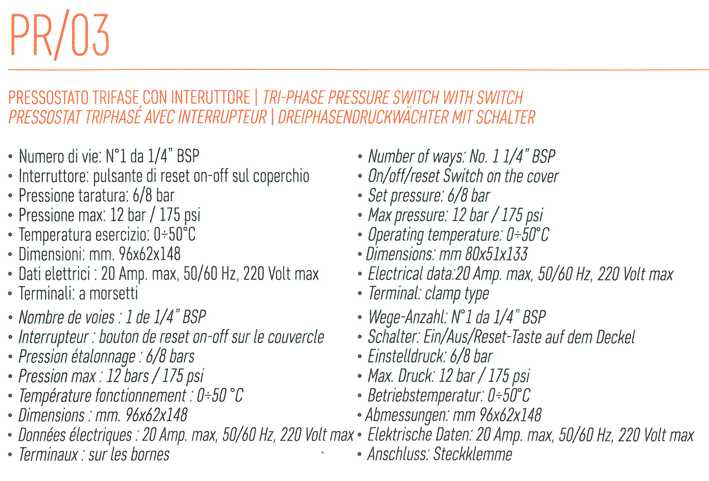 PRESSOSTATO COMPR 380V 1/4