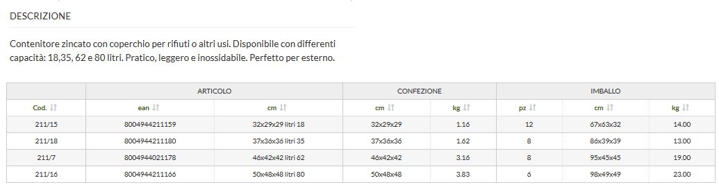 BIDONE ZINCO RINF   62 LT 