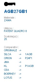 CHIAVE AGB27GB1 | 1AGB    