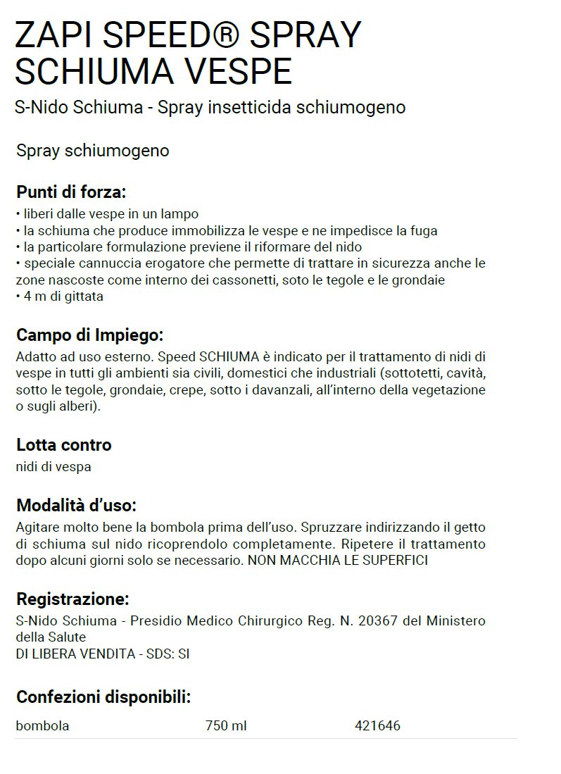 ZAPI SCHIUMA ANTIVESP 750M