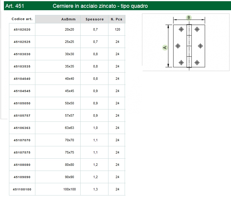 CERNIERE QUADRE 30x30 ZINC