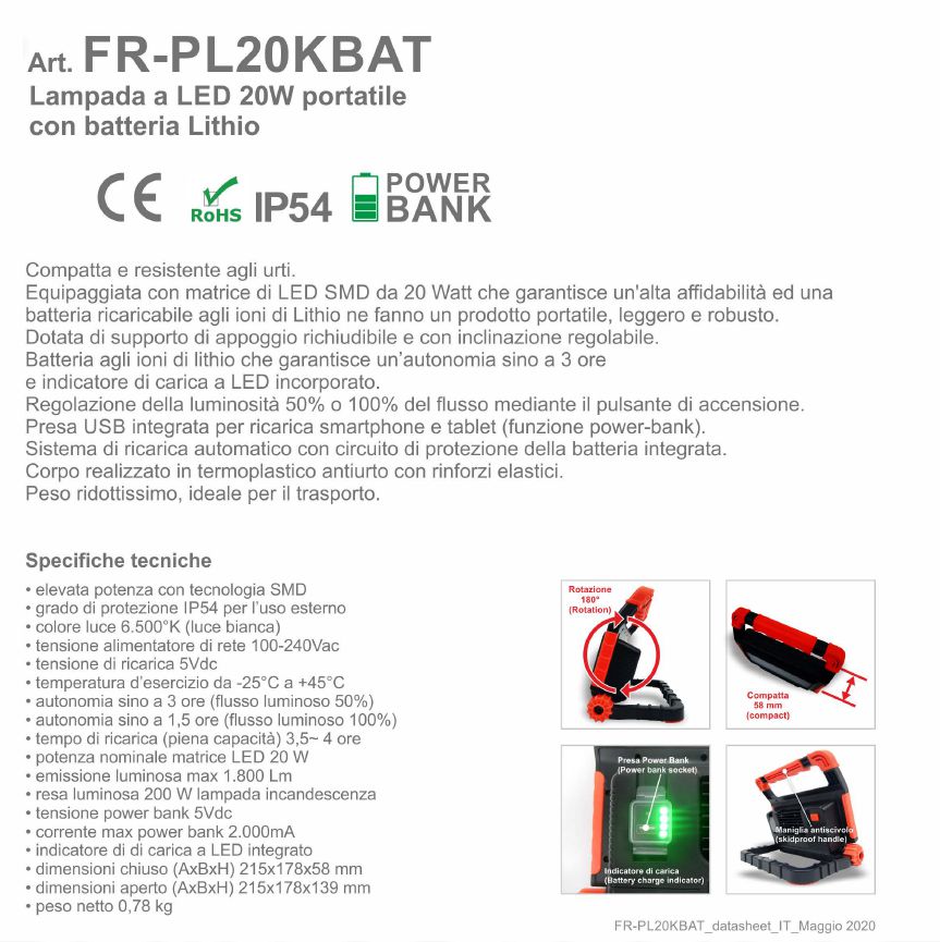 FARO LED BATT RICARIC 20W 