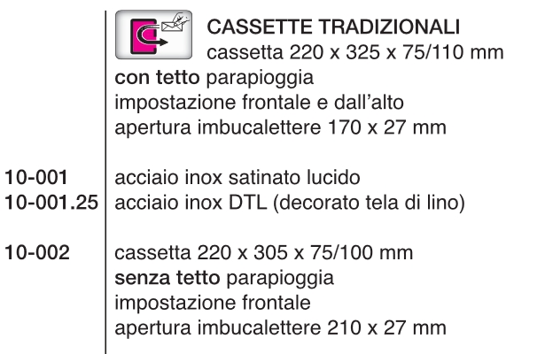 CASSETTA POST S/TETTO INOX