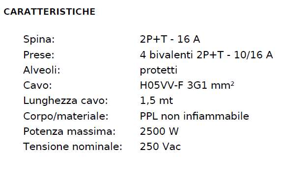 MULTIPRESA 1,5MT 4BIP NER 