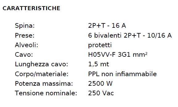 MULTIPRESA 1,5MT 6BIP NER 