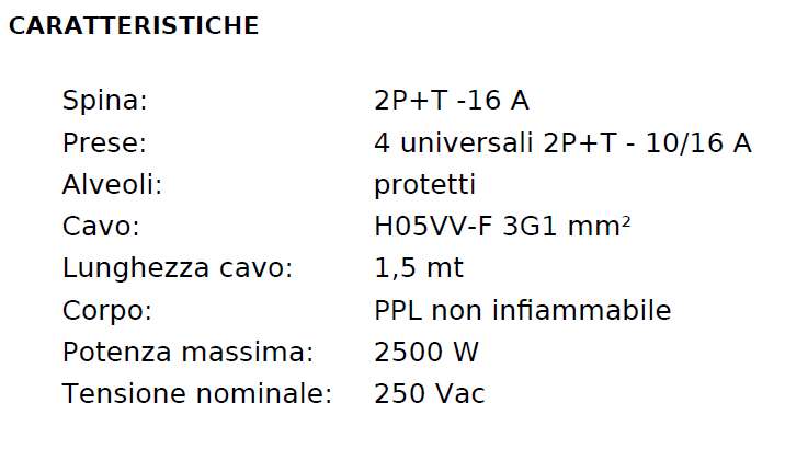 MULTIPR 1,5MT 16A 4SC+IN N