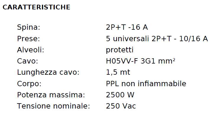 MULTIPR 1,5MT 16A 5SC+IN N