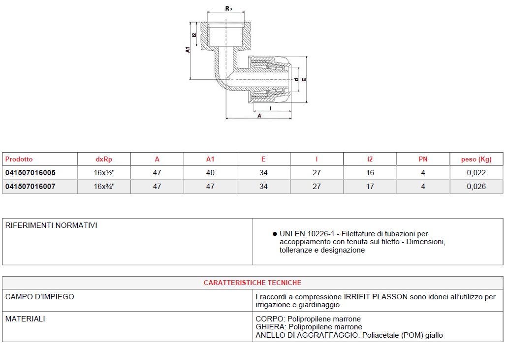 GOMITO IRRIFIT diametro 16X1/2F   