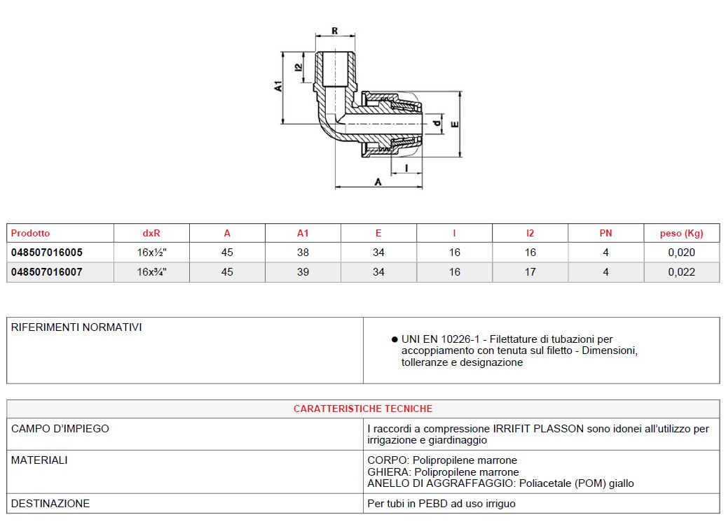 GOMITO IRRIFIT diametro 16X1/2M   